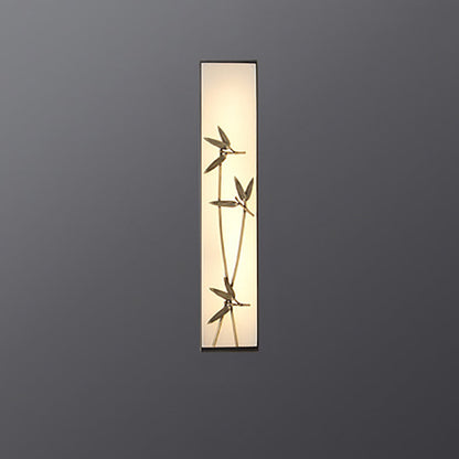Traditional Chinese Copper Marble Cubic Bamboo Leaf Lotus Flower Ginkgo Biloba LED Wall Sconce Lamp For Bedside