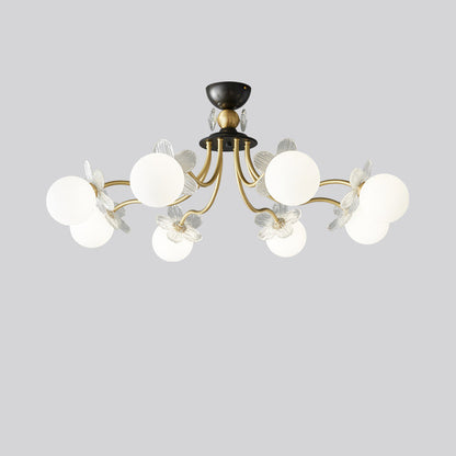 Contemporary Luxury Full Copper Petal Glass Shade 3/6/8-Light Semi-Flush Mount Ceiling Light For Living Room