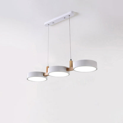 ثريا جزيرة LED معاصرة من الخشب الصلب مصنوعة من الأكريليك والمعدن بتصميم دائري على طراز الماكارون الإسكندنافي لغرفة الطعام 
