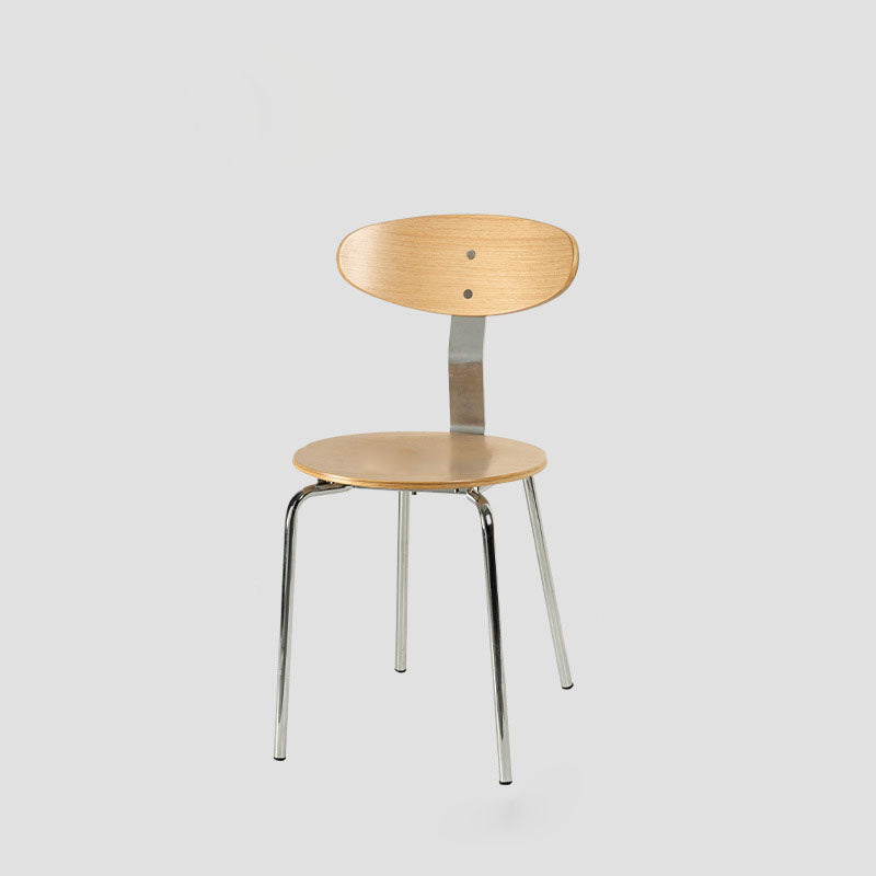 Modern Minimalist Round Wood Faux Leather Iron Dining Chair Four Legs Backrest For Dining Room