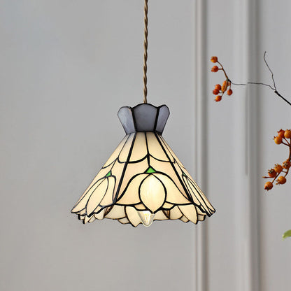 Contemporary Retro Brass Glass Conic Rose Tulip 1-Light Pendant Light For Dining Room