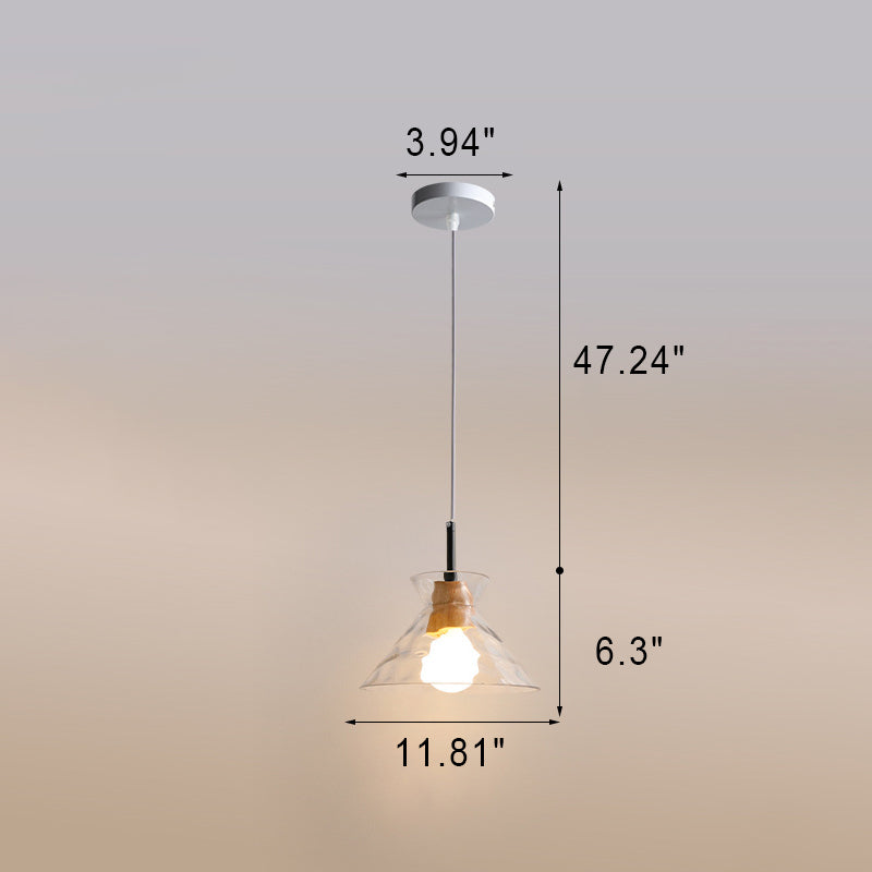 Japanese Minimalist Ash Wood Glass Round 1-Light Pendant Light
