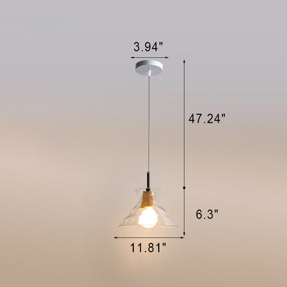Japanese Minimalist Ash Wood Glass Round 1-Light Pendant Light