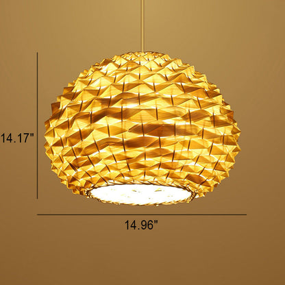 Modern Chinese Rattan Weaving Pineapple 1-Light Pendant Light