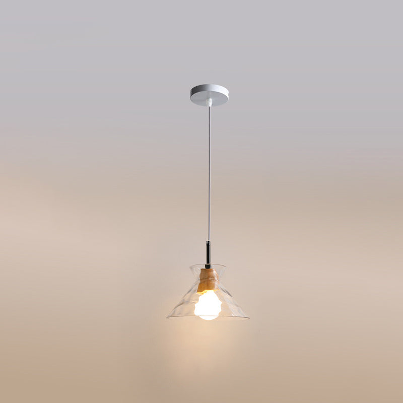 Japanese Minimalist Ash Wood Glass Round 1-Light Pendant Light