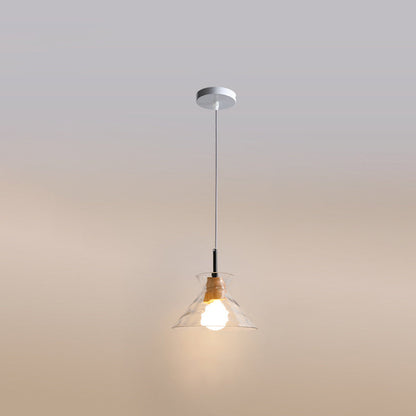 Japanese Minimalist Ash Wood Glass Round 1-Light Pendant Light