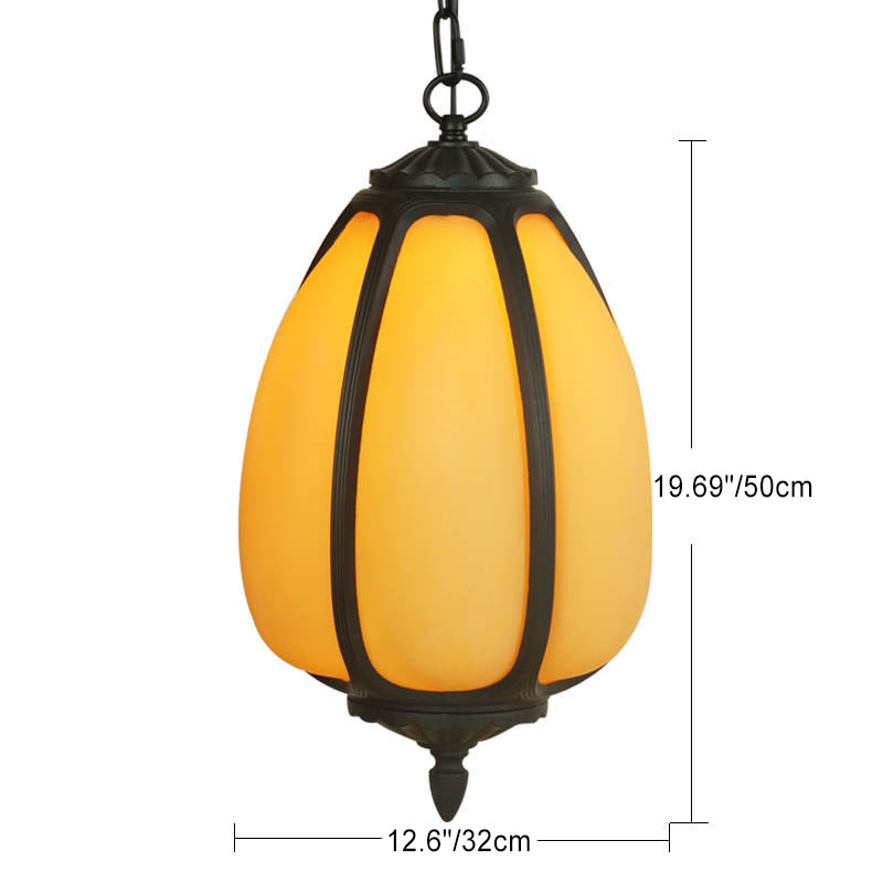 Traditional Chinese Waterproof Aluminum PC Dolomite Elliptical Pumpkin 1-Light Pendant Light For Ourdoor Patio