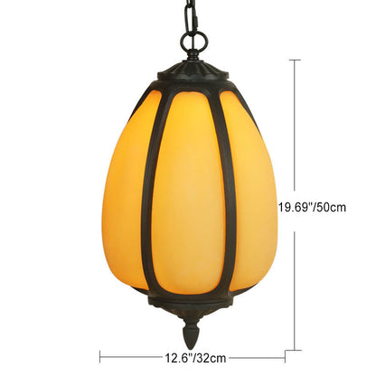 Traditional Chinese Waterproof Aluminum PC Dolomite Elliptical Pumpkin 1-Light Pendant Light For Ourdoor Patio