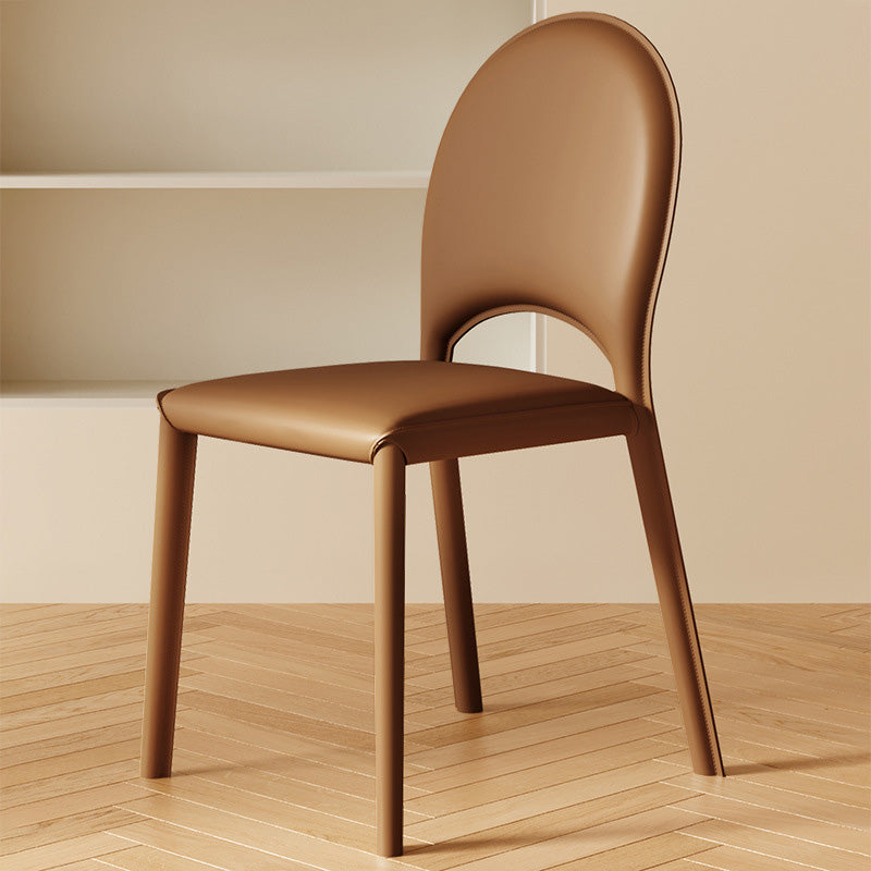 Modern Minimalist Square Oval Back Genuine Leather Carbon Steel Dining Chair For Dining Room