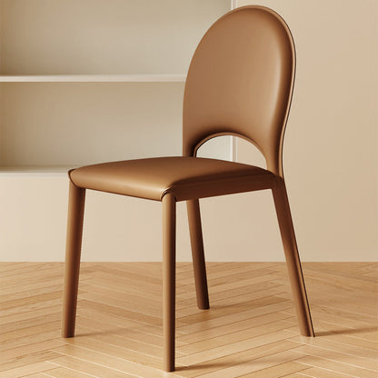 Modern Minimalist Square Oval Back Genuine Leather Carbon Steel Dining Chair For Dining Room