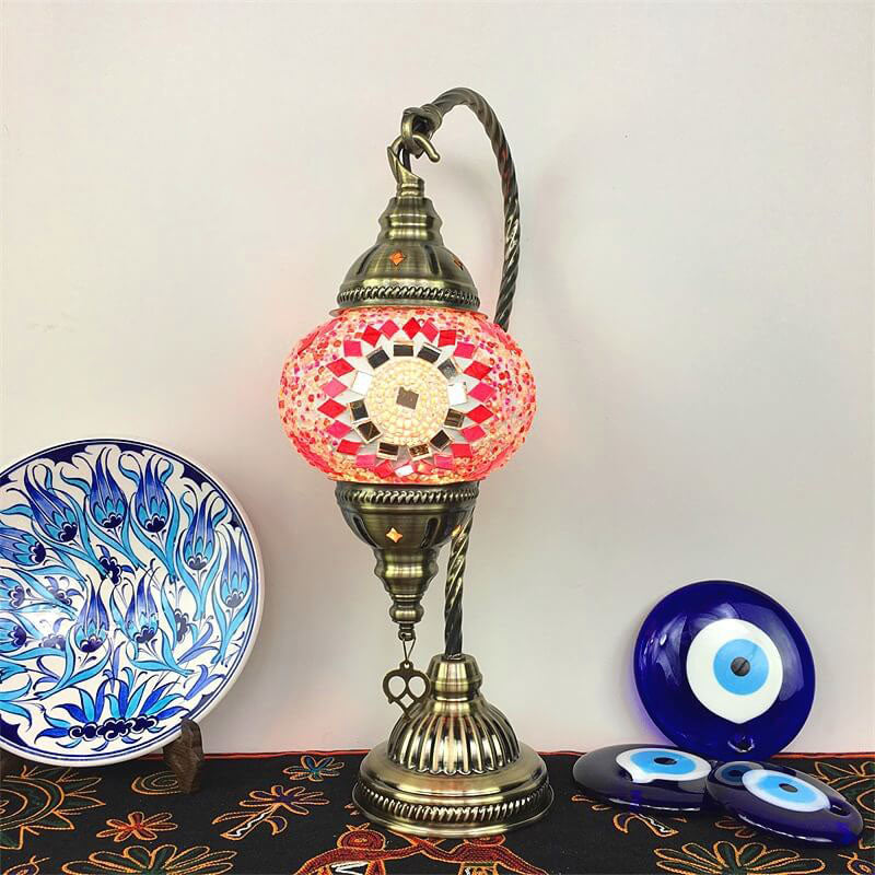 Moroccan Vintage Handmade Stained Glass Jar Swan 1-Light Table Lamp