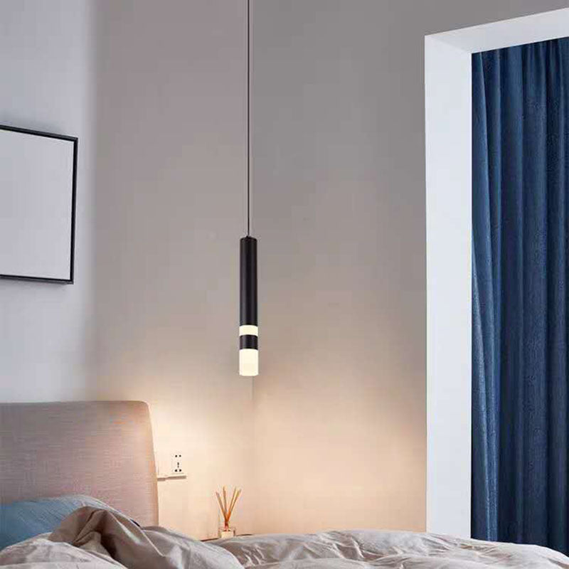 Modern Minimalist Cylinder Aluminum Acrylic LED Pendant Light For Bedroom