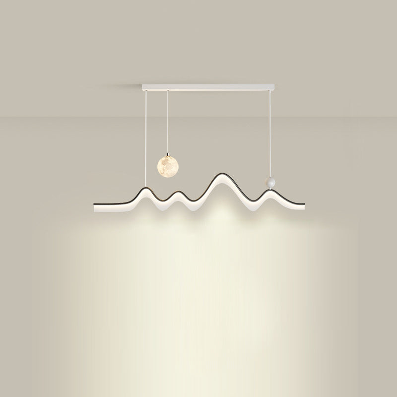 Modern Minimalist Moon Wave Long Iron Aluminum Acrylic LED Island Light Chandelier For Dining Room