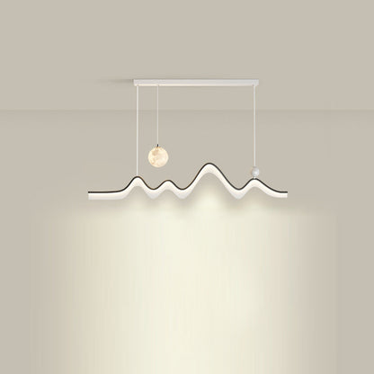 Modern Minimalist Moon Wave Long Iron Aluminum Acrylic LED Island Light Chandelier For Dining Room