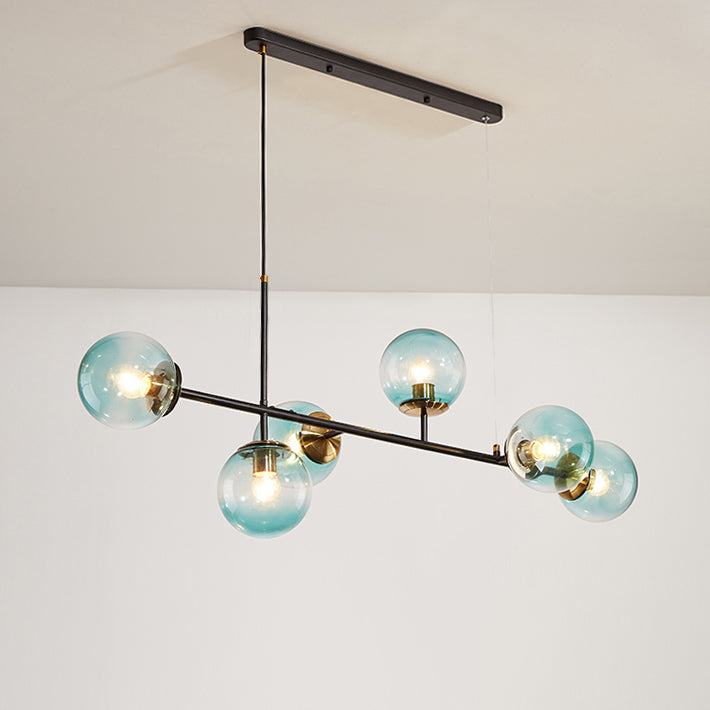 Contemporary Nordic Iron Glass Strip Ball 6-Light Island Light Chandeliers For Dining Room