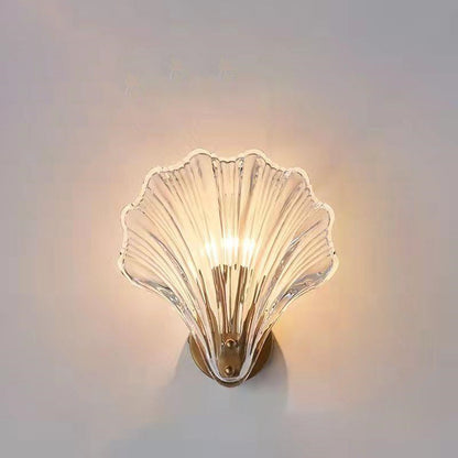 Contemporary Luxury Shell Glass Brass Finish Frame 1-Light Wall Sconce Lamp For Bedroom
