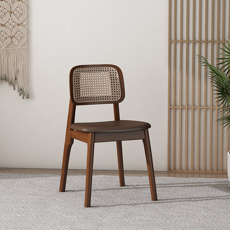 Traditional Japanese Square Wood PU Leather Dining Chair Four Legs Backrest For Dining Room