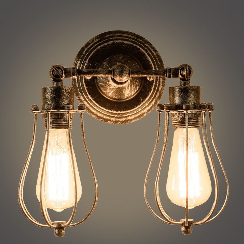 Traditional Colonial Gourd Iron 2-Light Wall Sconce Lamp For Living Room