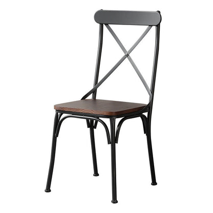 Contemporary Industrial PU Leather Wood Iron Square X Shape Back Dining Chair & Table Set For Dining Room