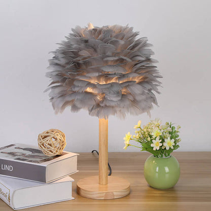 Modern Creative Feather Decorative Solid Wood 1-Light Table Lamp
