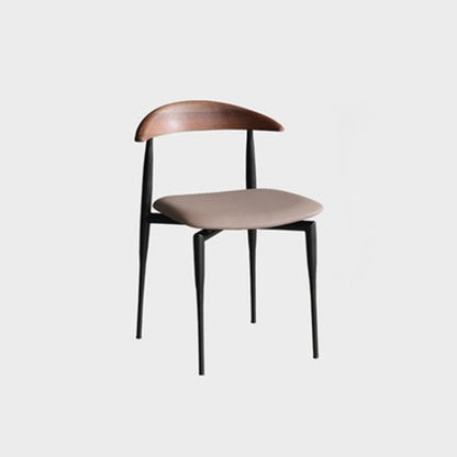 Contemporary Nordic Square Cowl Curved Back Microfiber Leather Solid Wood Iron Dining Chair For Dining Room