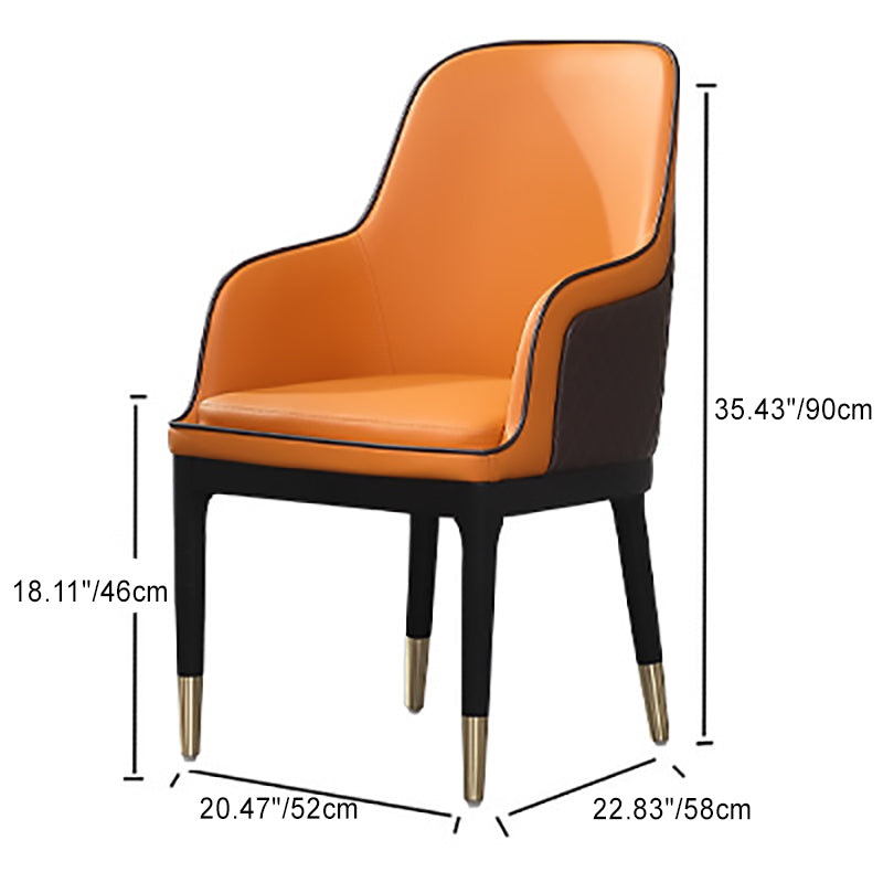 Contemporary Nordic Napa Leather Wood Metal Sponge Square Dining Chair Backrest Armrest For Dining Room