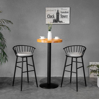 Modern Minimalist Round Upholstered Striped Velvet Iron Bar Stool Backrest For Dining Room