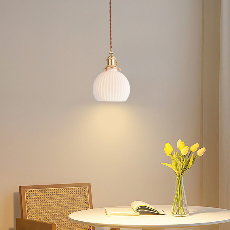 Japanese Minimalist Pure White Ceramic 1-Light Pendant Light