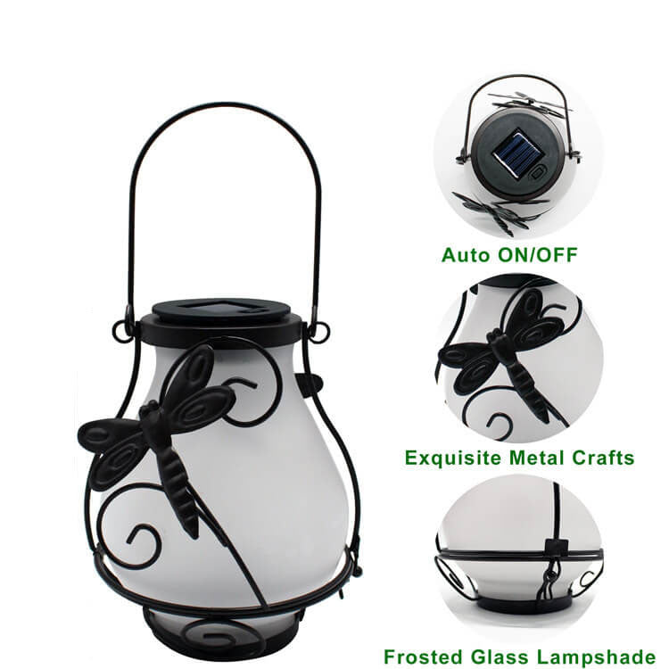 Solar Outdoor Glass Flame Oval Cage LED Courtyard Decorative Landscape Light