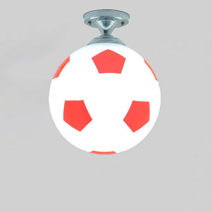 Contemporary Creative Football Glass Shade 1-Light Semi-Flush Mount Ceiling Light For Bedroom