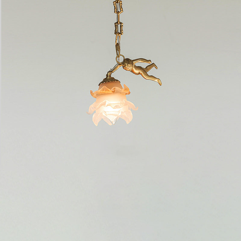 Traditional Vintage Angel Flower Copper Glass 1/3/6 Light Chandelier For Bedroom