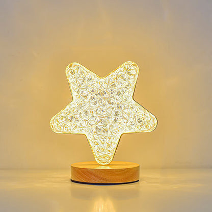 Nordic Creative Acrylic Moon Star Wood LED USB Table Lamp