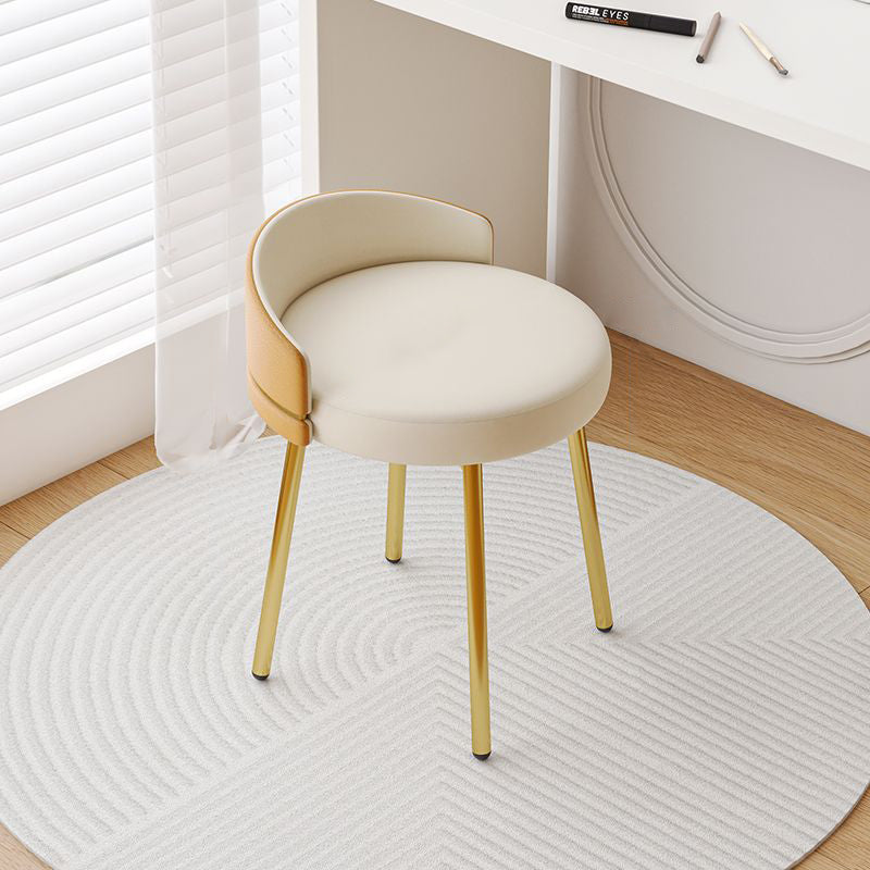 Modern Minimalist Round Cotton Linen Artificial Leather Iron Vanity Stool Low Backrest For Bedroom