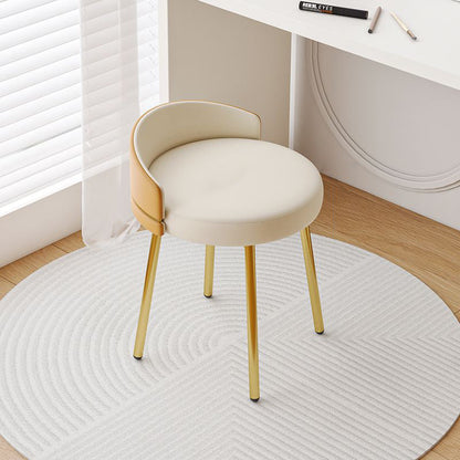 Modern Minimalist Round Cotton Linen Artificial Leather Iron Vanity Stool Low Backrest For Bedroom