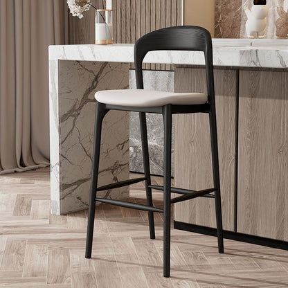 Modern Minimalist Square PU Wood Bar Stool Backrest Footrest For Dining Room