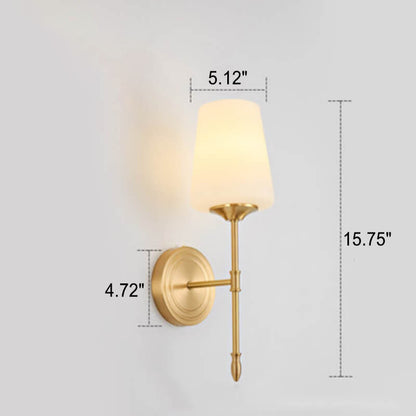 Modern Minimalist Brass Fabric Glass Straight Arm 1/2 Light Wall Sconce Lamp