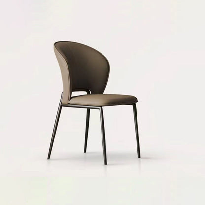 Modern Minimalist Microfiber Cat Scratching Leather Carbon Steel Square Curved Dining Chair Backrest For Dining Room