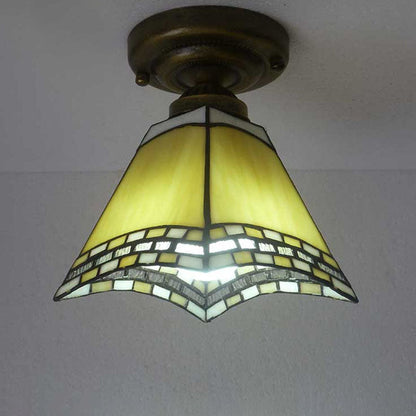 European Vintage Tiffany 1-Light Semi-Flush Mount Light