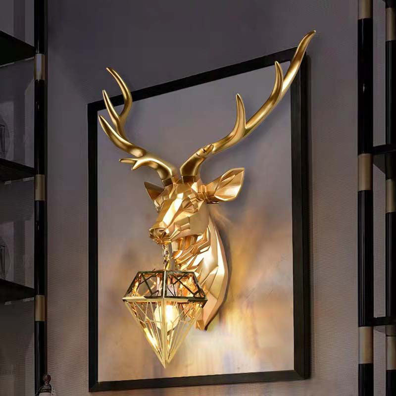 Contemporary Creative Deer Head Resin 1-Light Wall Sconce Lamp For Living Room