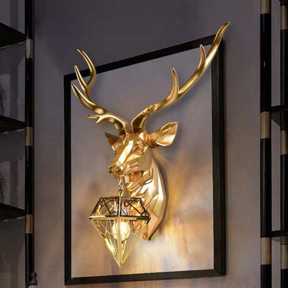 Contemporary Creative Deer Head Resin 1-Light Wall Sconce Lamp For Living Room