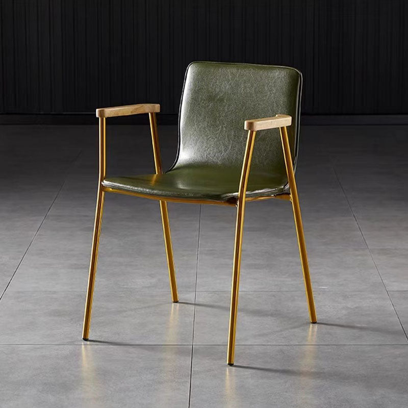 Contemporary Industrial Square Upholstered Faux Leather Wooden Dining Chair Backrest Armrest For Dining Room