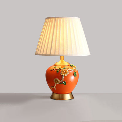 Traditional Chinese Ceramic Enamel Fabric 1-Light Table Lamp For Living Room