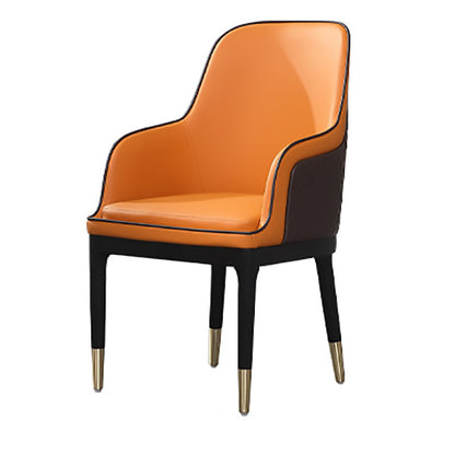 Contemporary Nordic Napa Leather Wood Metal Sponge Square Dining Chair Backrest Armrest For Dining Room