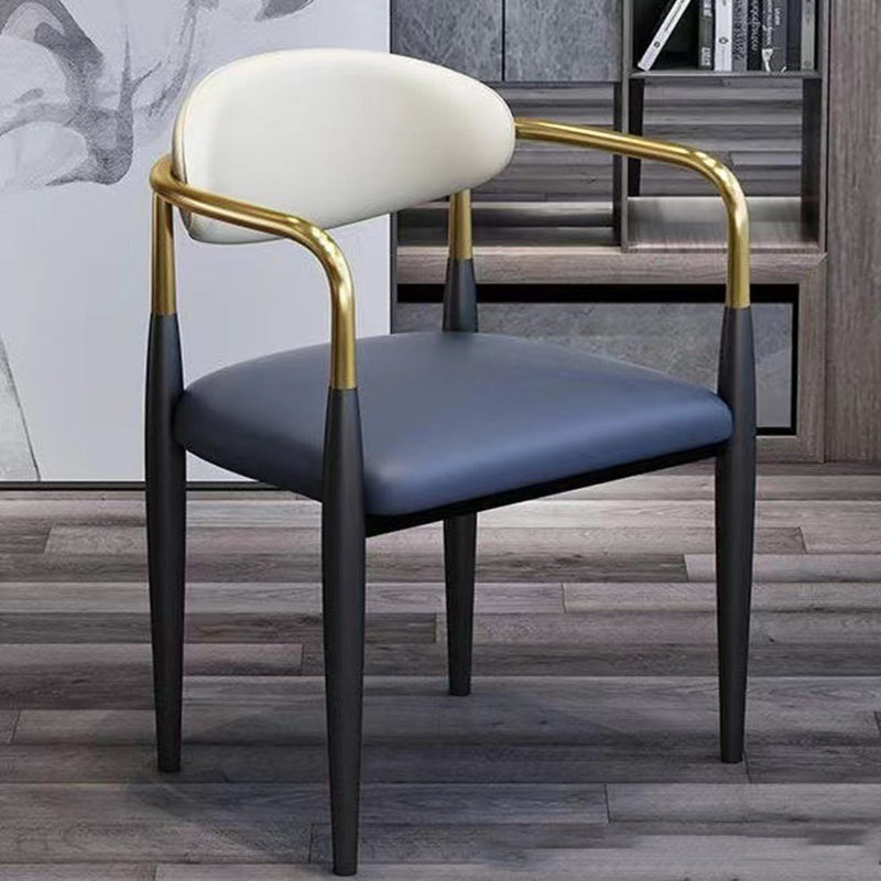 Modern Luxury Square Cushion Faux Leather Metal Sponge Dining Chair Backrest Armrest For Dining Room