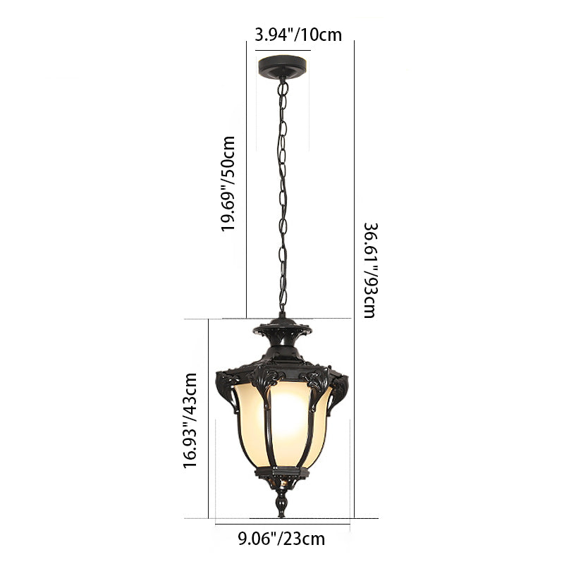 Traditional European Waterproof Aluminum Frame Glass Shade 1-Light Pendant Light For Garden
