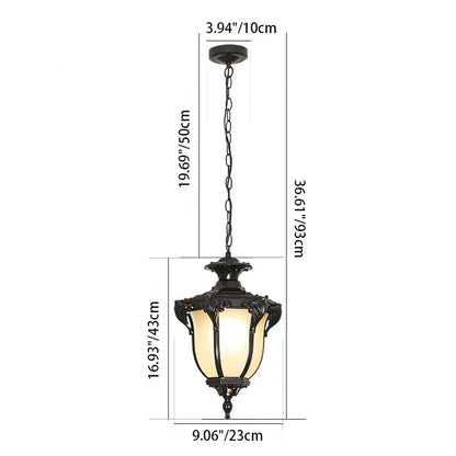 Traditional European Waterproof Aluminum Frame Glass Shade 1-Light Pendant Light For Garden