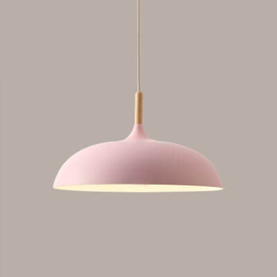 Modern Metal Wooden Top 1-Light Dome Pendant Light