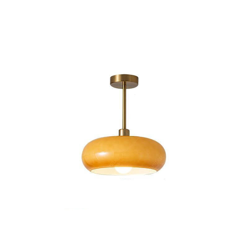Modern Retro Round Solid Color Glass Electroplated Copper  1-Light Pendant Light Flush Mount Light