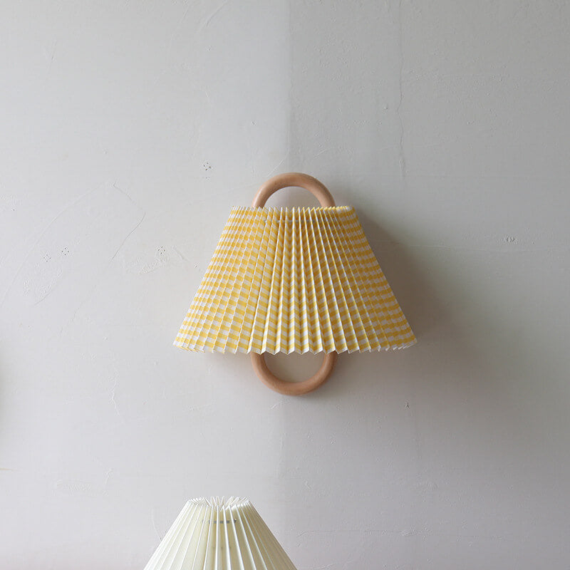 Modern Original Solid Wood Pleated Semi-Circle 1-Light Wall Sconce Lamp