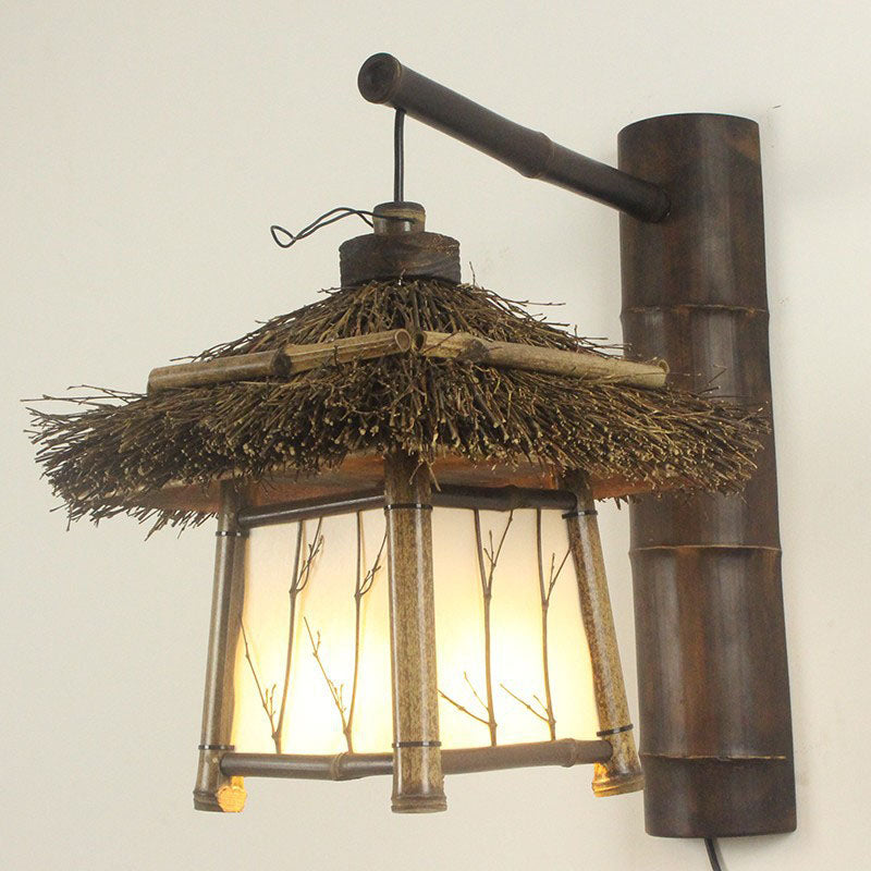 Traditional Rustic Cottage Bamboo 1-Light Wall Sconce Lamp For Outdoor Patio